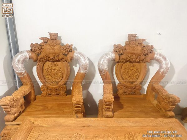 Bộ Bàn Ghế Nghê Bảo Đỉnh Cột 14 Chân 14 Gỗ Hương Đá- 6 Món - Hình ảnh 6