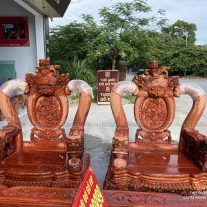BỘ BÀN GHẾ NGHÊ THÁI TỬ CỘT 14 CHÂN 15 GỖ HƯƠNG ĐÁ - 10 MÓN