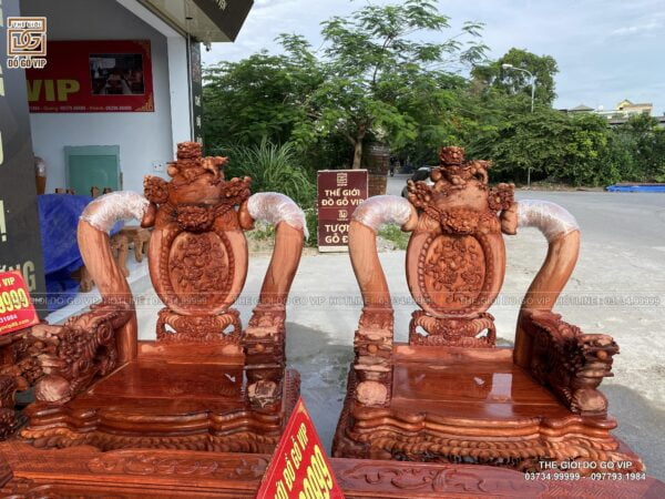 BỘ BÀN GHẾ NGHÊ THÁI TỬ CỘT 14 CHÂN 15 GỖ HƯƠNG ĐÁ - 10 MÓN