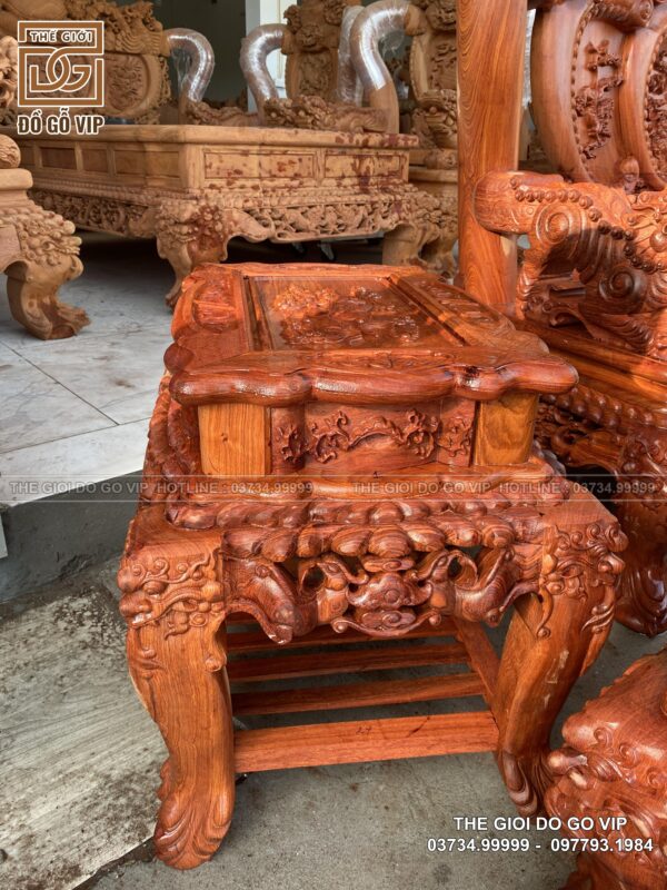 BỘ BÀN GHẾ NGHÊ THÁI TỬ CỘT 14 CHÂN 15 GỖ HƯƠNG ĐÁ - 10 MÓN