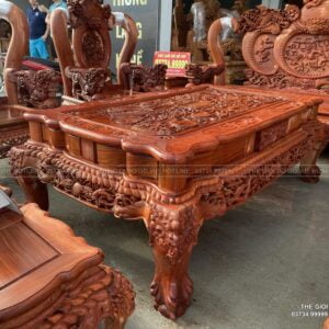 BỘ BÀN GHẾ NGHÊ THÁI TỬ CỘT 14 CHÂN 15 GỖ HƯƠNG ĐÁ - 10 MÓN