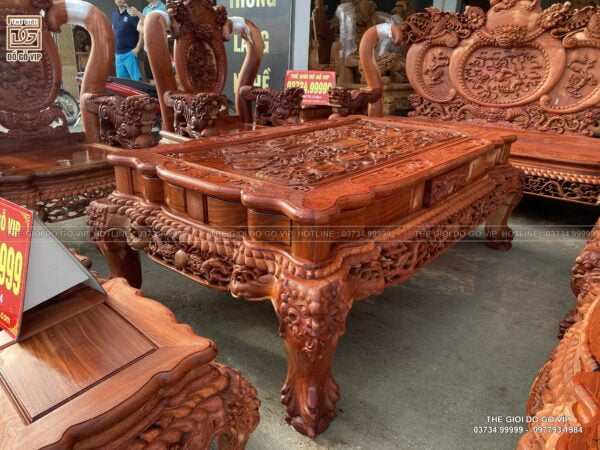 BỘ BÀN GHẾ NGHÊ THÁI TỬ CỘT 14 CHÂN 15 GỖ HƯƠNG ĐÁ - 10 MÓN