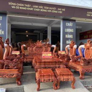 BỘ BÀN GHẾ NGHÊ THÁI TỬ CỘT 14 CHÂN 15 GỖ HƯƠNG ĐÁ - 10 MÓN