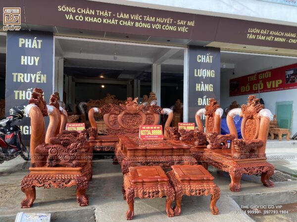 BỘ BÀN GHẾ NGHÊ THÁI TỬ CỘT 14 CHÂN 15 GỖ HƯƠNG ĐÁ - 10 MÓN