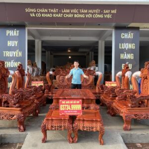 BỘ BÀN GHẾ NGHÊ THÁI TỬ CỘT 14 CHÂN 15 GỖ HƯƠNG ĐÁ - 10 MÓN