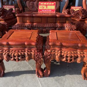 BỘ BÀN GHẾ NGHÊ THÁI TỬ CỘT 14 CHÂN 15 GỖ HƯƠNG ĐÁ - 10 MÓN