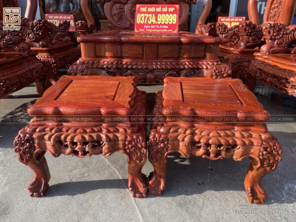 BỘ BÀN GHẾ NGHÊ THÁI TỬ CỘT 14 CHÂN 15 GỖ HƯƠNG ĐÁ - 10 MÓN