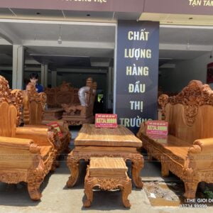 BỘ BÀN GHẾ HOÀNG GIA NGUYÊN KHỐI GỖ GÕ- 6 MÓN