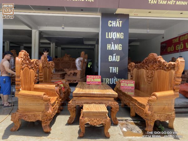 BỘ BÀN GHẾ HOÀNG GIA NGUYÊN KHỐI GỖ GÕ- 6 MÓN