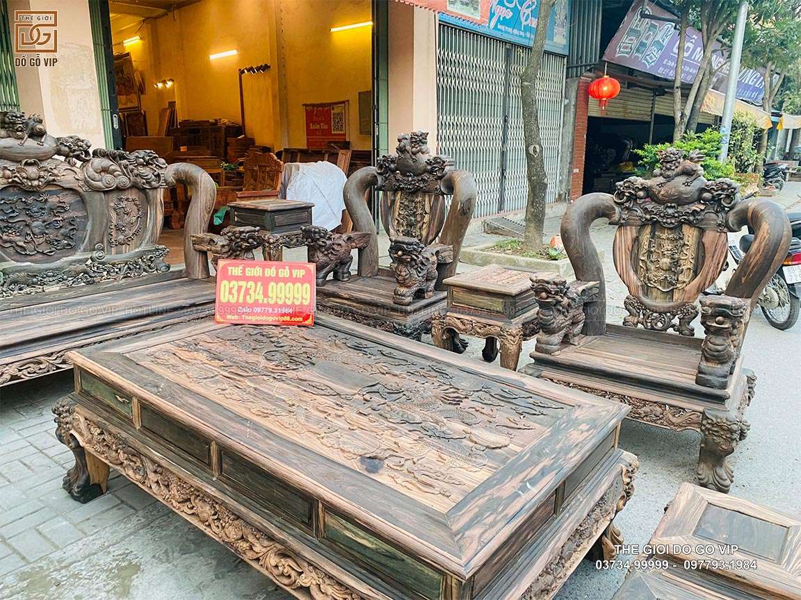 BỘ BÀN GHẾ NGHÊ BẢO ĐỈNH 12 MÓN GỖ MUN HOA LÀO CỰC VIP TẠI THẾ GIỚI ĐỒ GỖ VIP