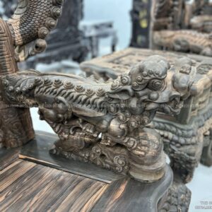 Bộ Bàn Ghế Nghê Rồng Đỉnh Gỗ Mun Hoa