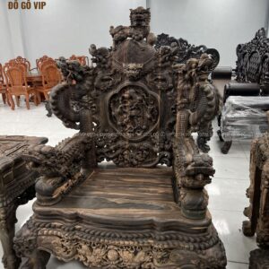 Bộ Bàn Ghế Nghê Rồng Đỉnh Gỗ Mun Hoa