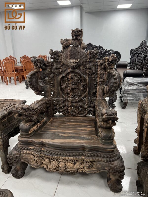 Bộ Bàn Ghế Nghê Rồng Đỉnh Gỗ Mun Hoa