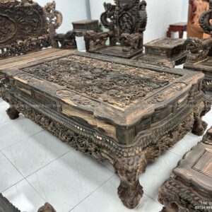 Bộ Bàn Ghế Nghê Rồng Đỉnh Gỗ Mun Hoa