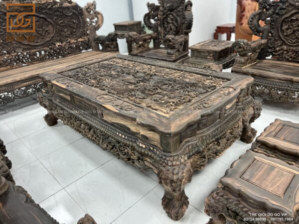 Bộ Bàn Ghế Nghê Rồng Đỉnh Gỗ Mun Hoa