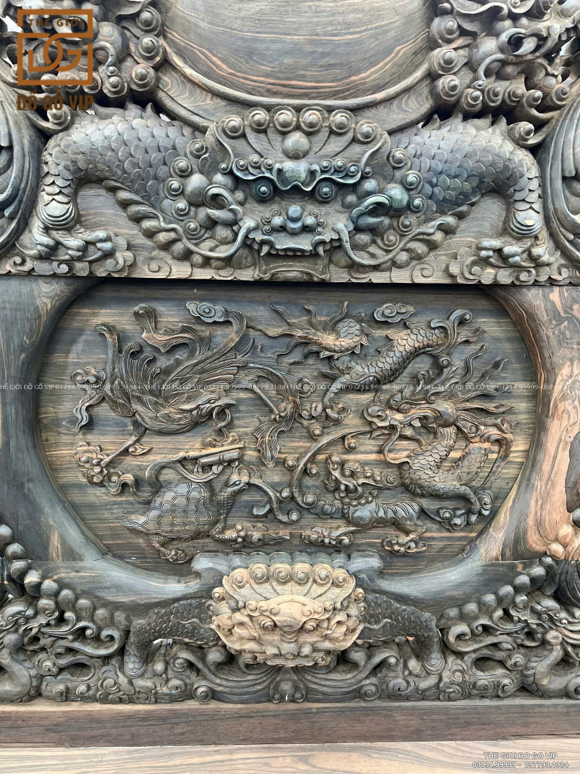 Bộ Bàn Ghế Nghê Gỗ Mun Lào