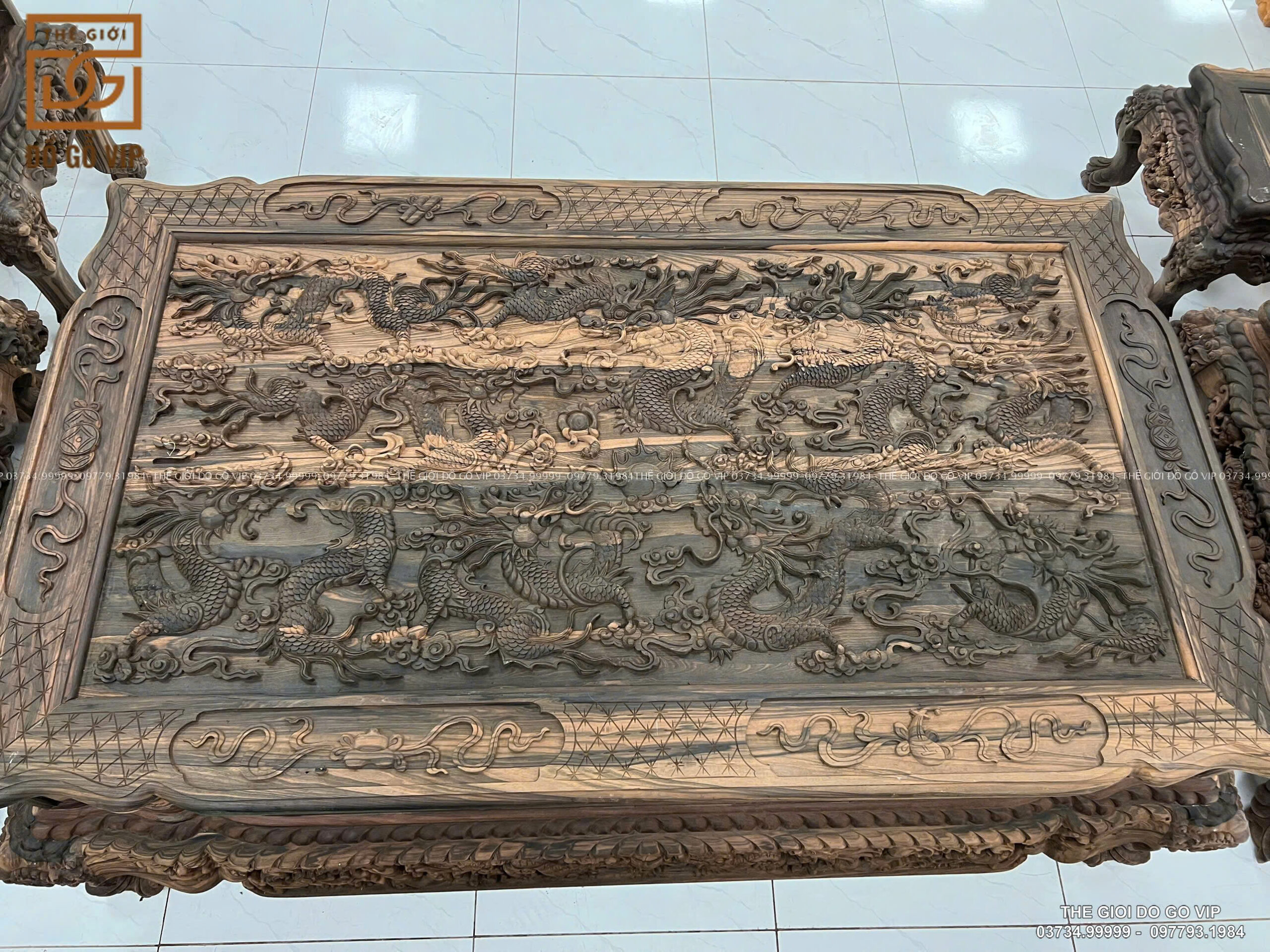 Bộ Bàn Ghế Nghê Gỗ Mun Lào