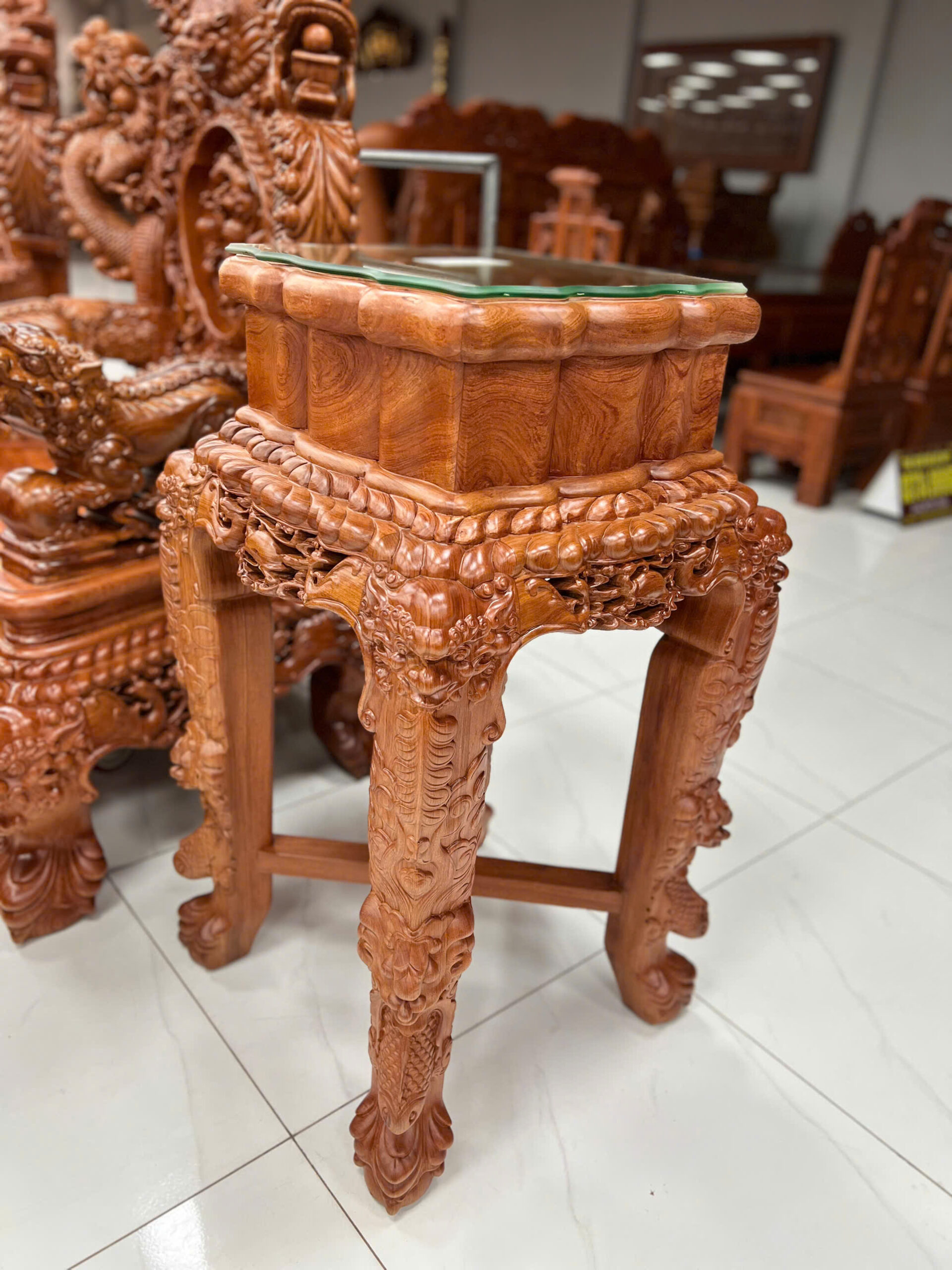 Bộ Bàn Ghế Rồng Đỉnh Gỗ Hương Đá
