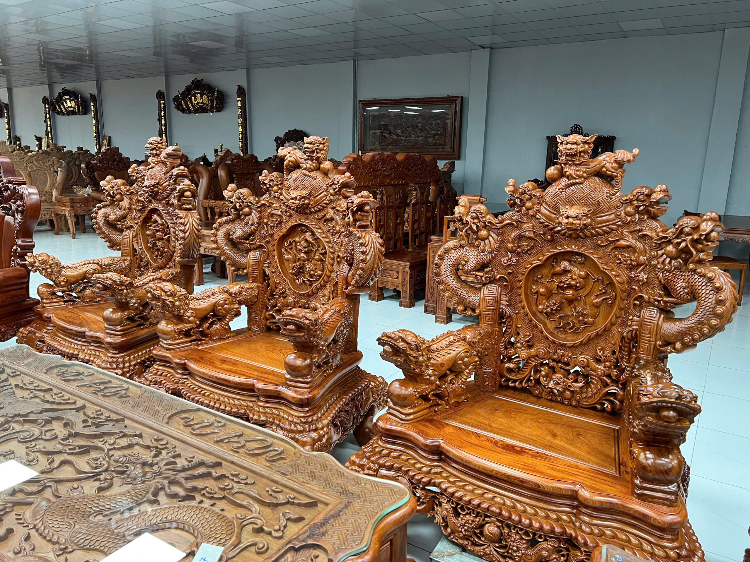 Bộ Bàn Ghế Rồng Đỉnh Gỗ Hương Đá