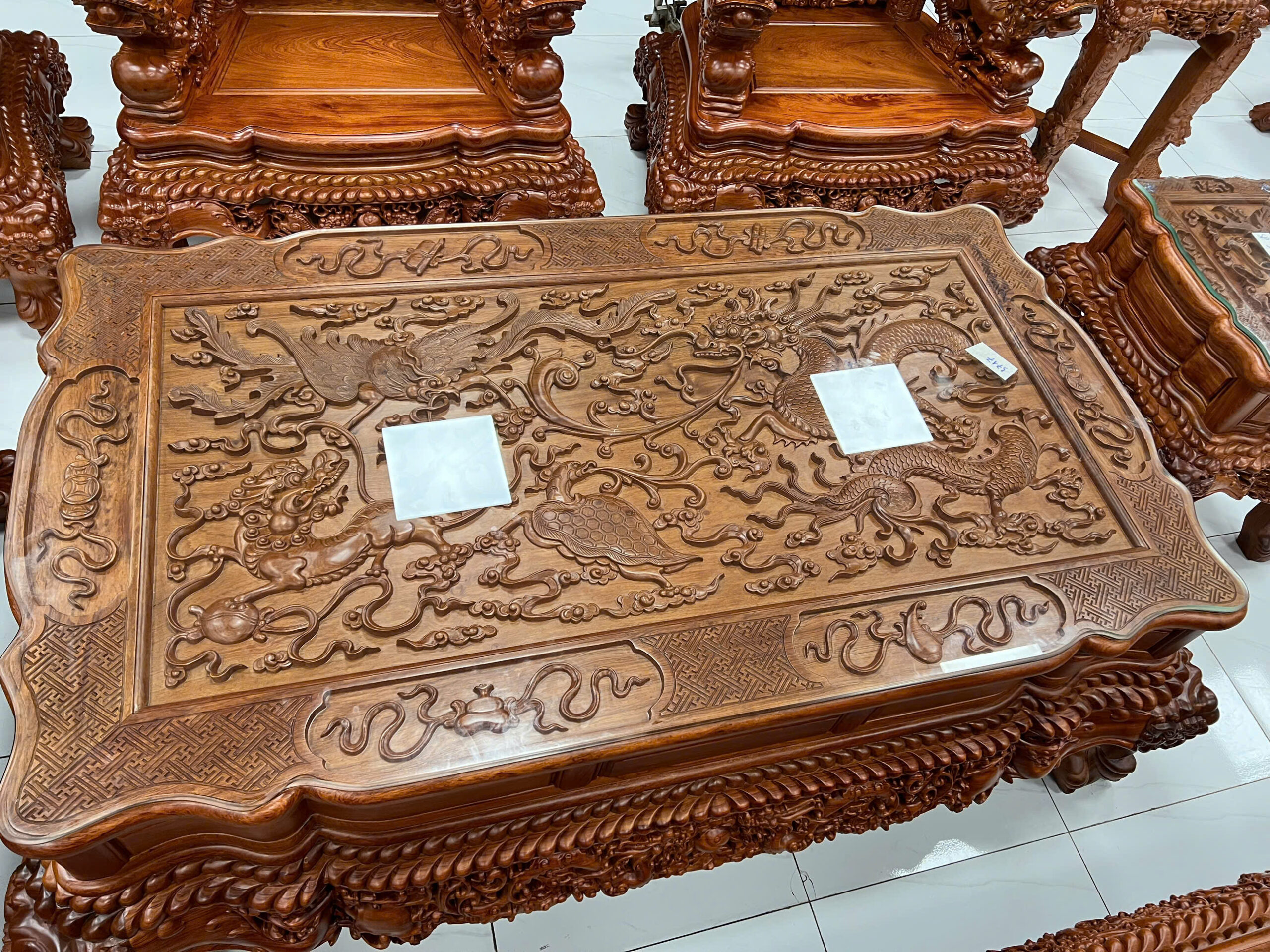Bộ Bàn Ghế Rồng Đỉnh Gỗ Hương Đá