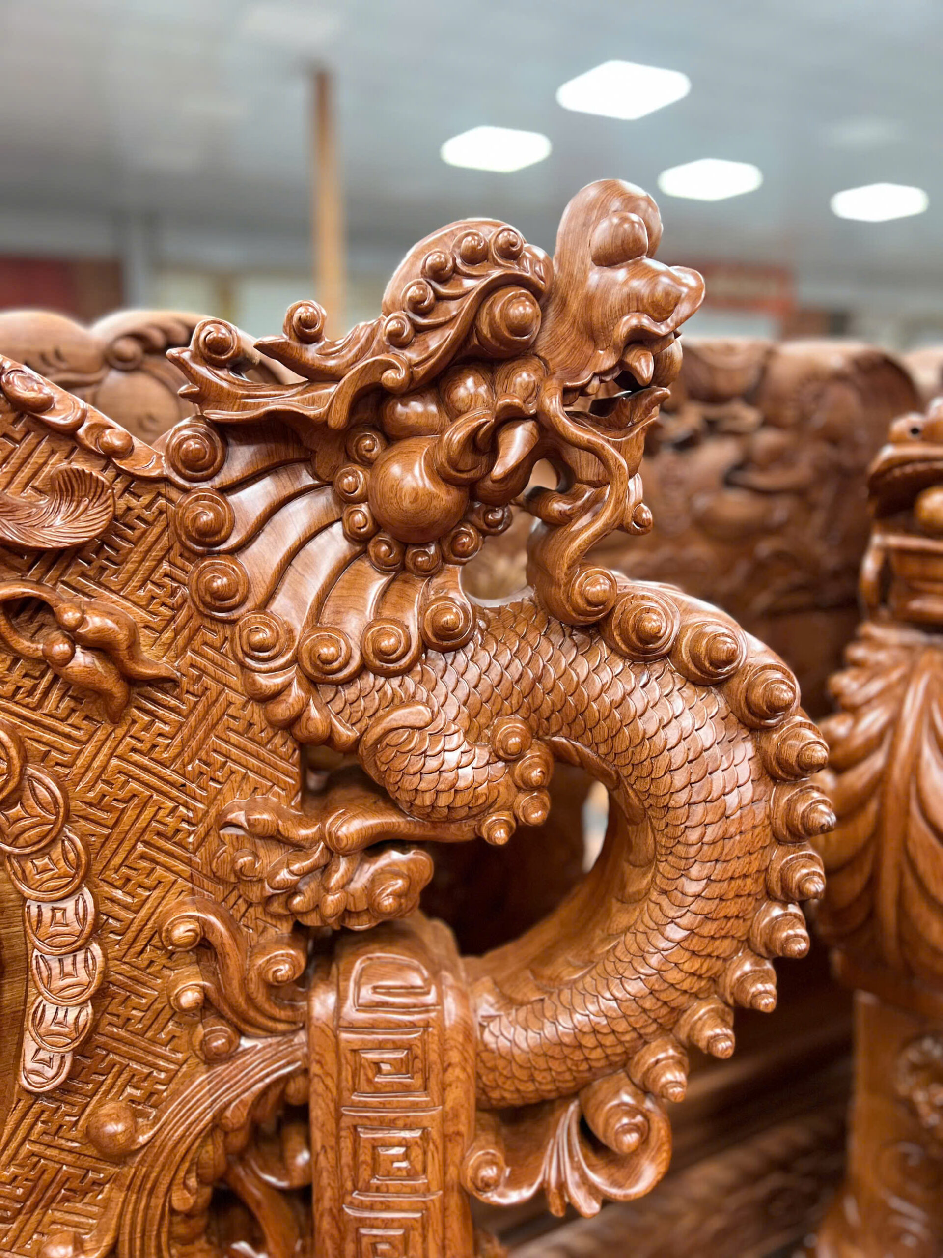 Bộ Bàn Ghế Rồng Đỉnh Gỗ Hương Đá