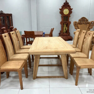 Bàn Ăn Chữ Nhật - 8 Ghế Gỗ Gõ