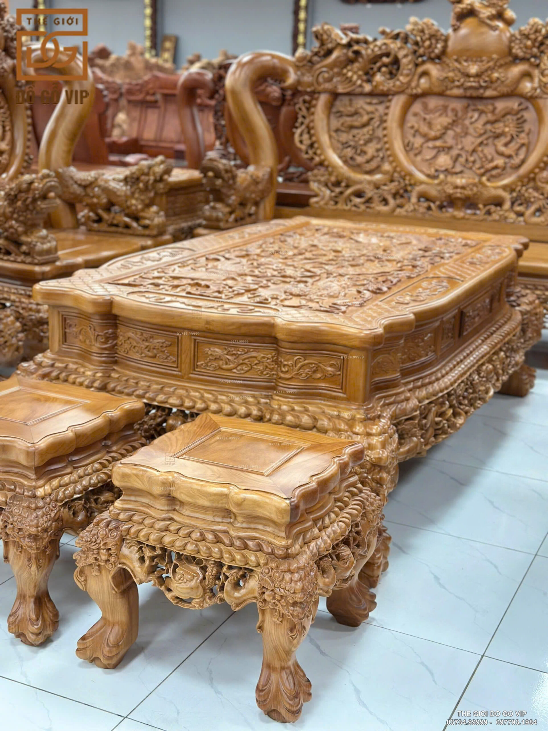 Nghê Hoàng Đế Cột 16 Chân 18 Gỗ Gõ 10 Món