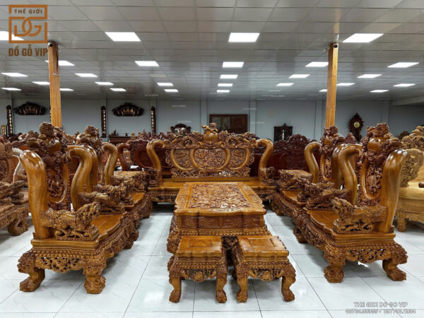 Nghê Hoàng Đế Cột 16 Chân 18 Gỗ Gõ 10 Món