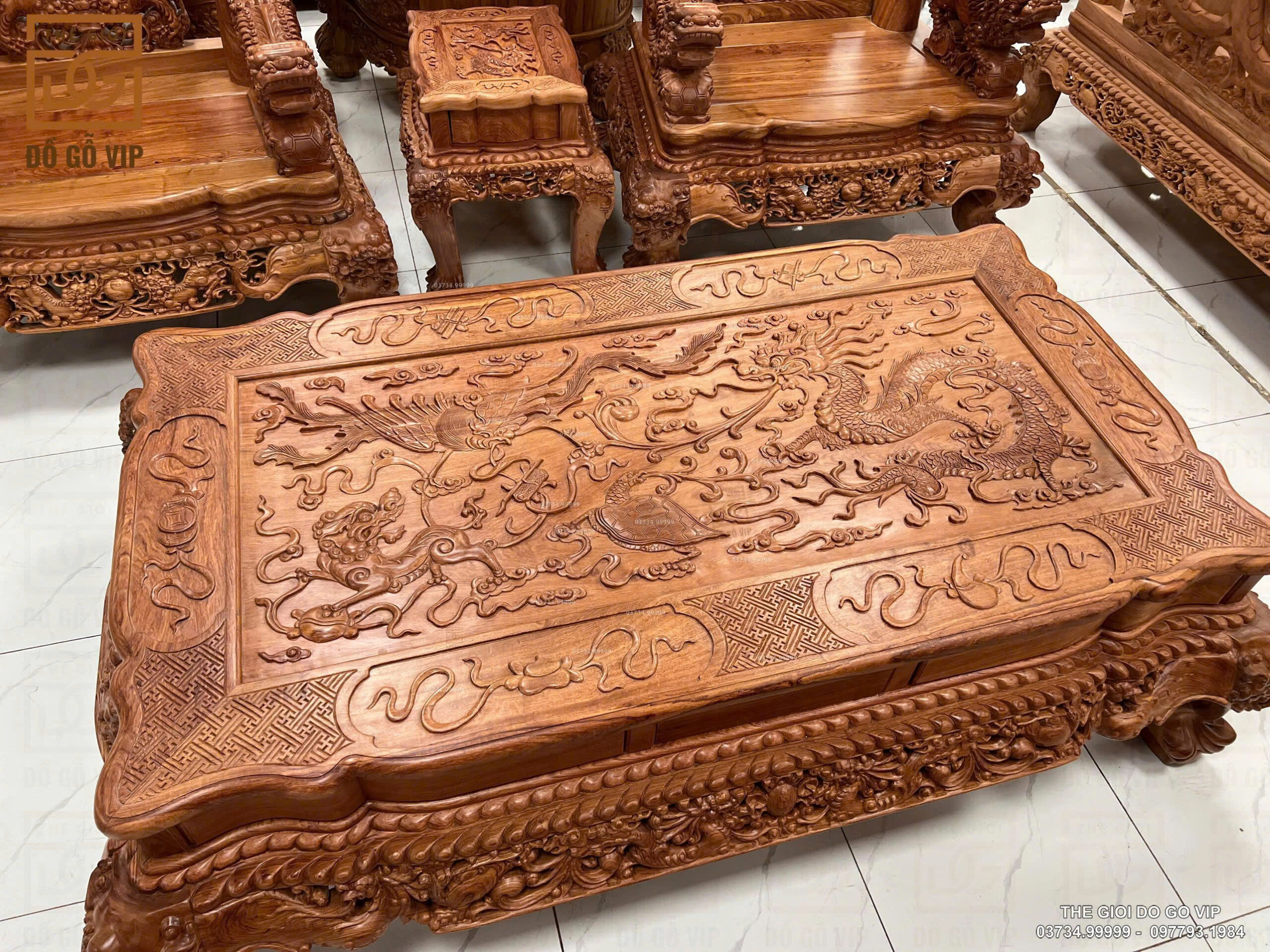 BỘ BÀN GHẾ NGHÊ 5 ĐẦU GỖ HƯƠNG ĐÁ