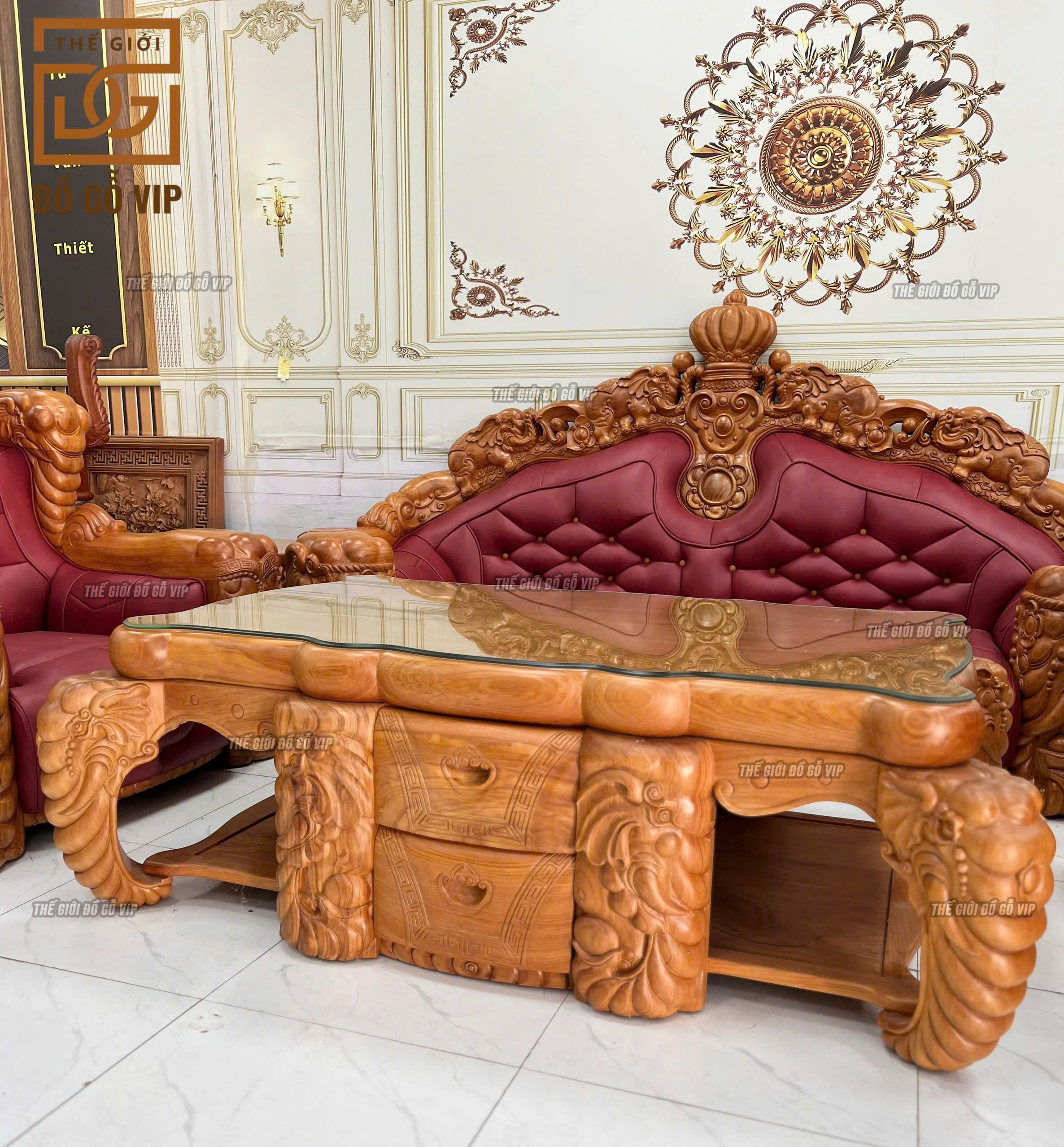 BỘ SOFA VOI CHIẾN GỖ GÕ ĐỎ