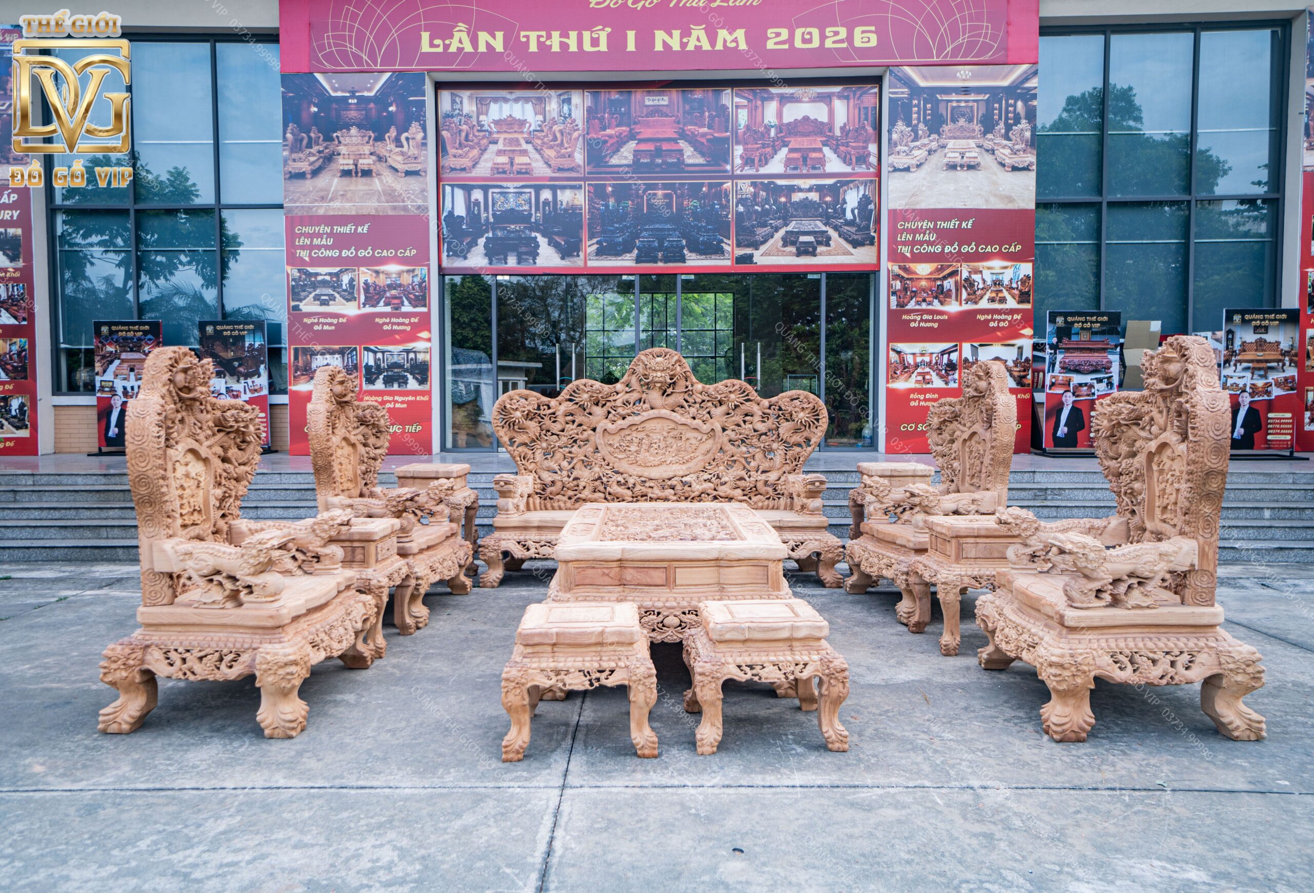 Cửu Long Bát Mã Gỗ Gõ Đỏ Pachy